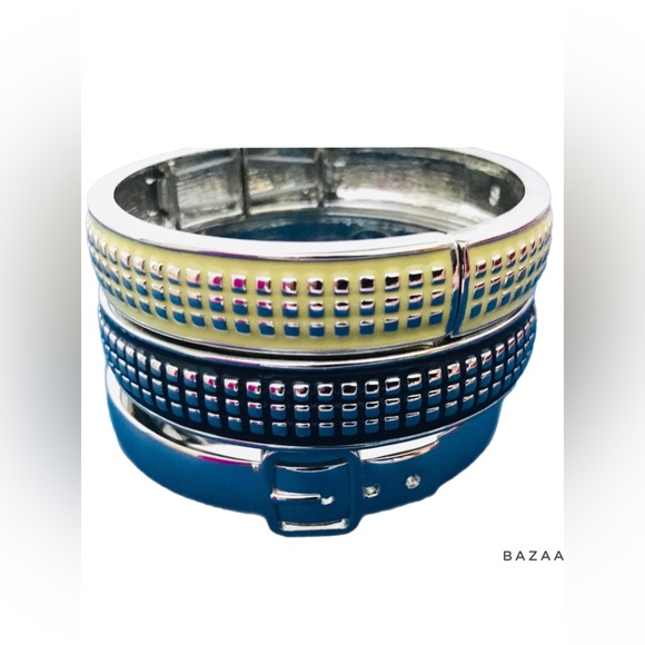 SOLD 3 Stackable Stretch Bangle Bracelets Lia Sophia Rhodium Plated Pixel - Picture 3 of 12